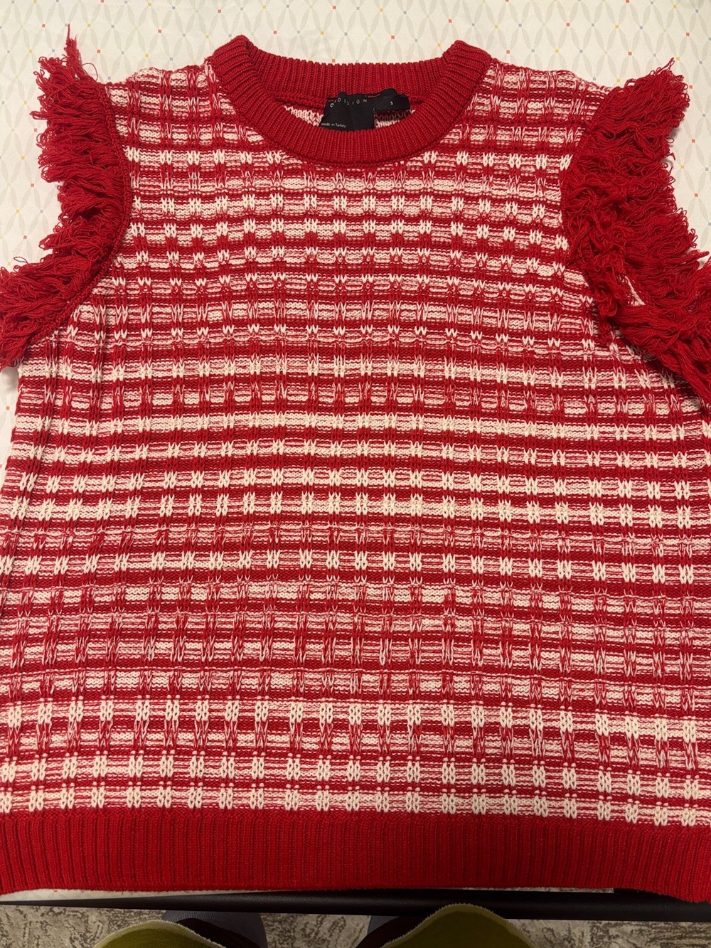 ASOS Red and White Textured Fringe-Sleeve Women's Sweater